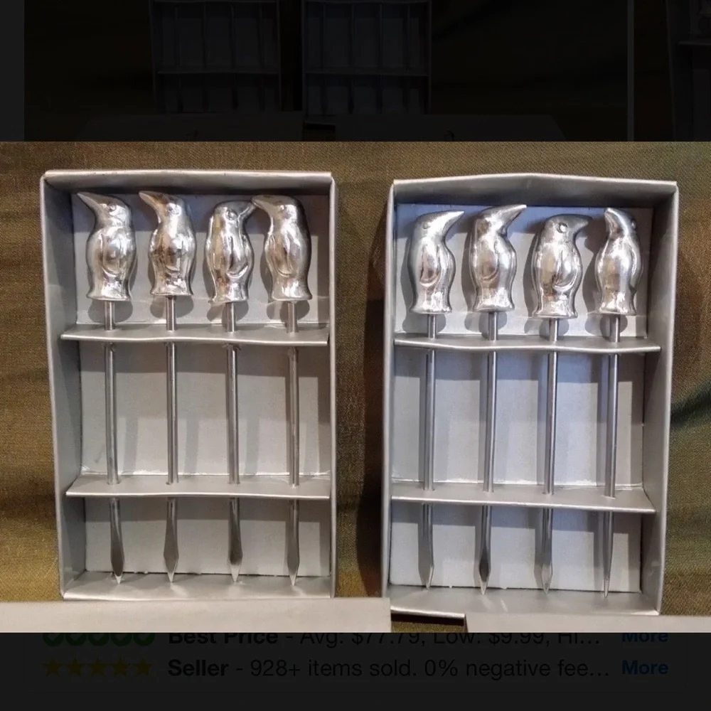 Pottery Barn VINTAGE SILVER PENGUIN MARTINI SET